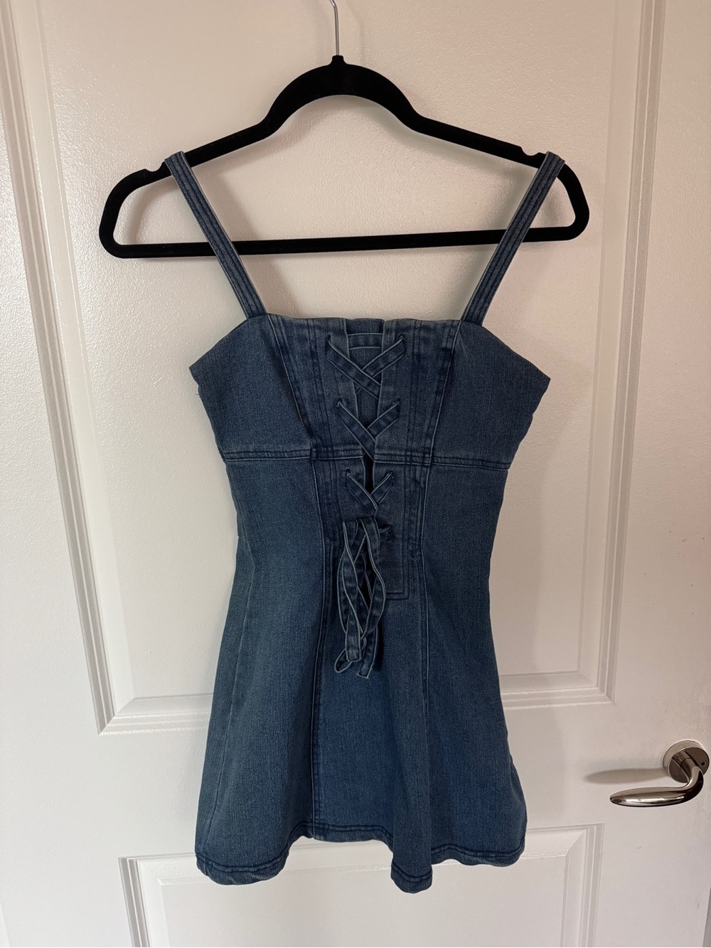 Finders Keepers Denim Lace-Up Mini Dress - Blue